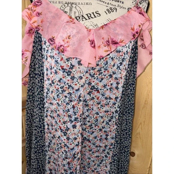 Anthropologie Sleeveless V-Neck Ruffle Midi Dress Size XL Floral Feminine Fairy - Picture 2 of 7